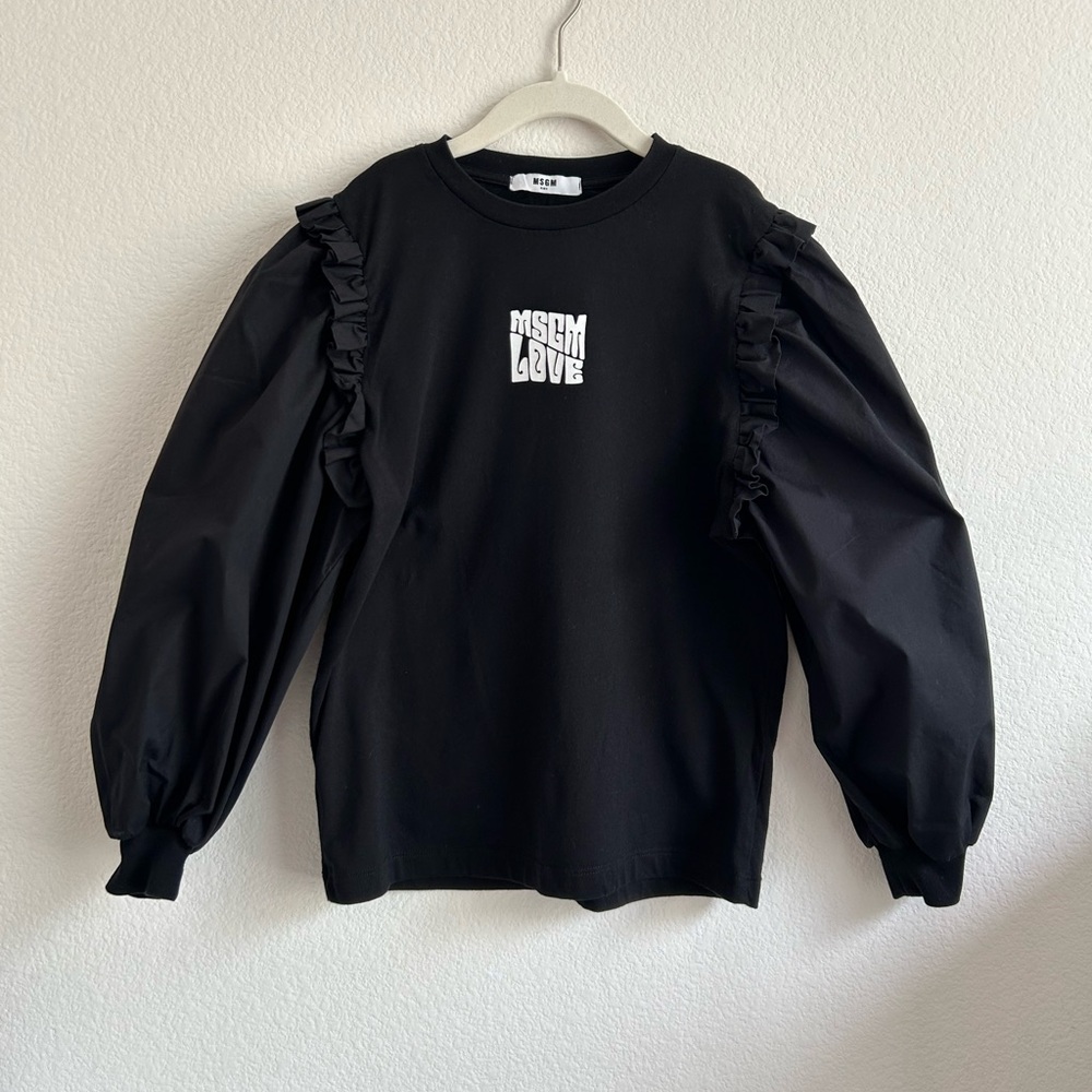 MSGM Black Kids Shirt with Ruffle Sleeves
